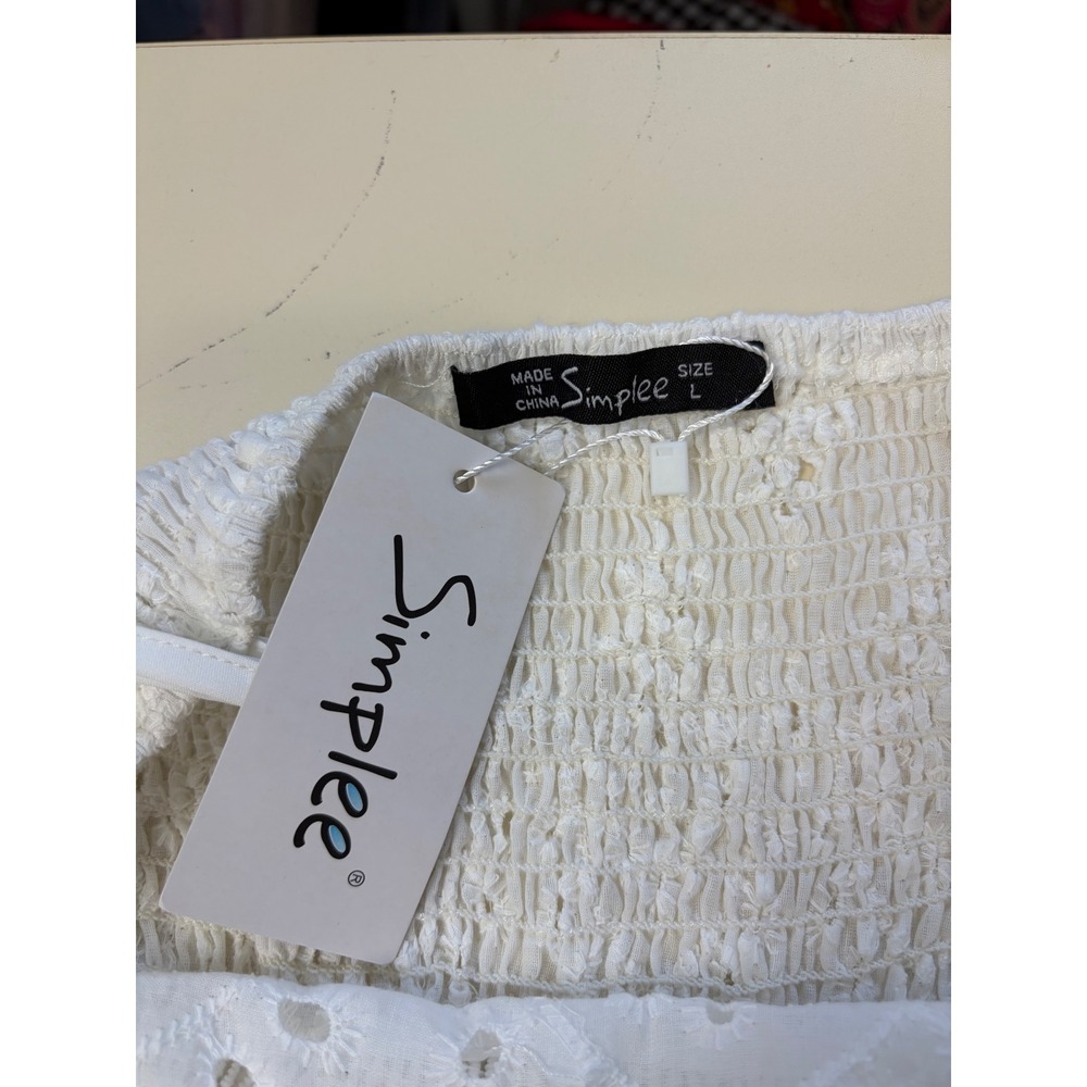 NWT White Eyelet Lace Maxi Dress V-Neck Large Boho Summer Bridal Cottagecore - Picture 9 of 11